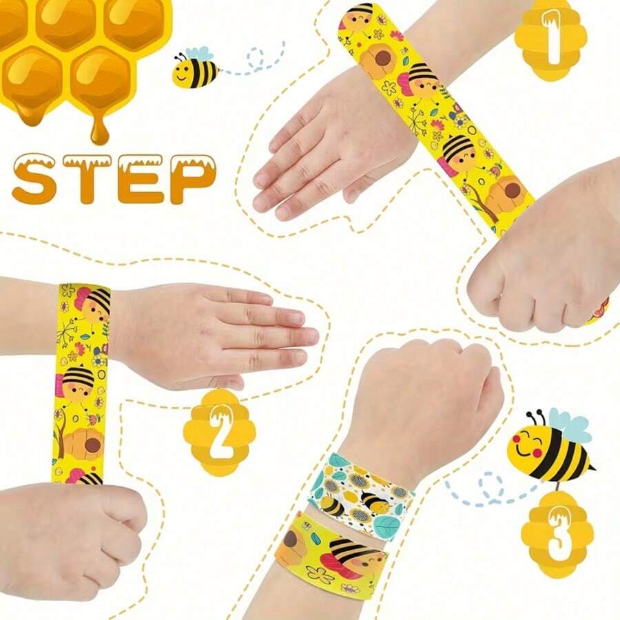 24 piezas de pulseras de presión con temática de abeja - Pulseras de PVC energéticas con 12 patrones únicos de abeja y panal, adecuadas para fiestas de cumpleaños, actividades en el aula, Halloween, Navidad y otros eventos y fiestas con temas