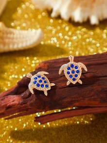 一对时尚精致的镶钻海龟耳环，适合休闲、海滩、度假、日常佩戴 - 小海龜耳釘 - 查看 6