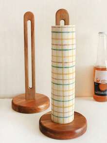 1 Acacia Wood Paper Towel Holder, Countertop, Paper Roll Holder, Upright Paper Roll Holder, Suitable For Kitchen And Bathroom - Brown - View 6