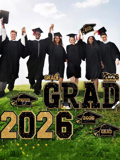 14pcs-Graduation Lawn Sign, Large Black And Gold "Congratulations On Graduation" Lawn Banner, Class Of 2026 Graduation Banner With Stand, Outdoor Graduation Party Decorations, Suitable For College And High School Graduation Lawn Decorations