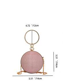 New Luxury Rhinestone Embellished Round Handbag, Chain Strap Messenger Bag, Glamorous Evening Clutch - Pink - View 3