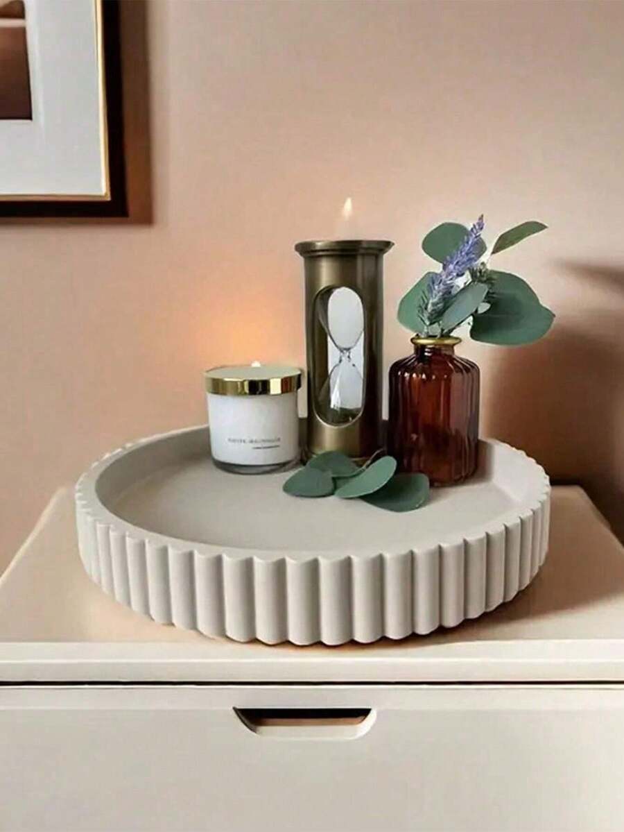 1pc Classic Round Marble Powder Resin Decorative Tray, Fashionable Theme Accent Tray For Coffee Tables, Storage Racks And Console Decor, Perfect For Indoor And Outdoor Decoration, Kitchen Decorative Bowl, Home Decor Tray, Fruit Bowl Birthday Gifts Graduation - Multicolor - View 1