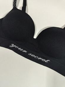 Đồ lót nữ gợi cảm, thân thiện với da, tôn vòng một, họa tiết chữ đen phối hợp, áo ngực dây chấm bi phong cách Pháp lãng mạn, giản dị, đa năng, quyến rũ, chống chảy xệ, nâng đỡ vòng một. - màu đen - Xem 9