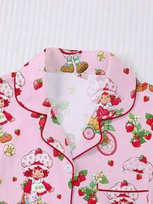Women's Sleepwear And Home Wear, Soft Sleep Tops And Casual Shorts With Pockets, Patterned Printed Lapel Short Sleeved Shorts, All Season Use - 粉色 - 查看 4