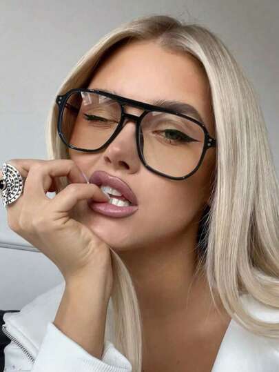 1 PC Women's Acrylic Light Glasses Pilot Square Frame Stylish Non-Prescription Glasses For Daily Reading And Daily Clothing Decor