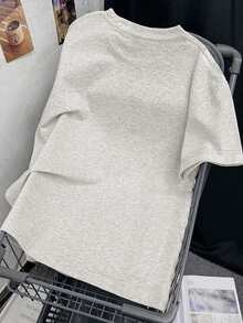 夏季新款独特设计印花圆领休闲百搭少女纯棉短袖T恤 - 淺花灰 - 查看 4