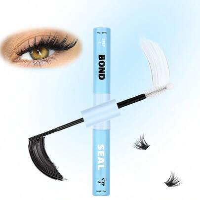 1pc Adhesive & Sealant Set, 5ml Adhesive & 5ml Sealant, Tweezers, Strong & Long-Lasting 2-In-1 Eyelash Glue For Lash Extension, Waterproof Eyelash Adhesive