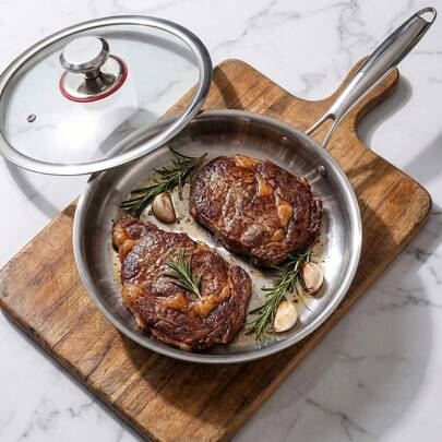 1 pieza Sartén antiadherente de acero inoxidable de 3 capas, apta para todo tipo de cocinas, calentamiento rápido y uniforme, sartén para panqueques, compatible con cocina de inducción, utensilios de cocina, wok, apta para lavavajillas, sartén antiadherente, sartén pequeña, sartén antiadherente con tapa, olla de cocina, sartén con panal, utensilios de cocina modernos, sartén de moda, sartén de alta calidad, utensilios de cocina, menaje de cocina multifuncional, sartén antiadherente, uso profesional de chef, cocina diaria, hogar y vida, cocina y comedor, utensilios y piezas de cocina