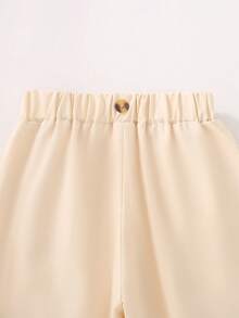 Young Boy Solid Color Button Straight Leg Long Pants, Casual Minimalist Preppy Style Back To School Trousers - Apricot - View 5
