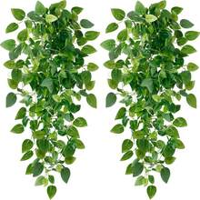 2件装人造悬挂植物，室内/室外仿真绿植藤蔓，装饰花环，适用于墙壁、家居、厨房、客厅、办公室（不含篮子） - 綠色 - 查看 2