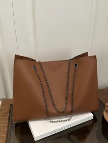 Túi xách cỡ lớn dành cho nữ, túi đeo vai dây xích thời trang cá tính mới, đa năng, phù hợp cho người đi làm. - màu nâu - Xem 7
