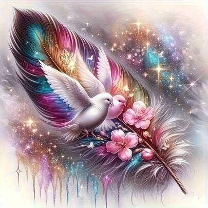 1件装DIY创意羽毛鸽子图案5D钻石画套装，[30*30厘米/11.8*11.8英寸] [40*40厘米/15.7*15.7英寸]，适合成人初学者DIY马赛克钻石画，全钻手工爱好，可作客厅、卧室、办公室墙面装饰画，也可作为送给家人和朋友的惊喜礼物，无框