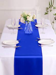 2pcs/5pcs/10pcs Royal Blue Satin Table Runner, Long Silk Table Runner, Suitable For Wedding, Baby Shower, Bridal Shower, Hotel, Home, Party, Outdoor Event, Graduation, Birthday, Wedding Reception And More Occasions - Royal Blue - View 2