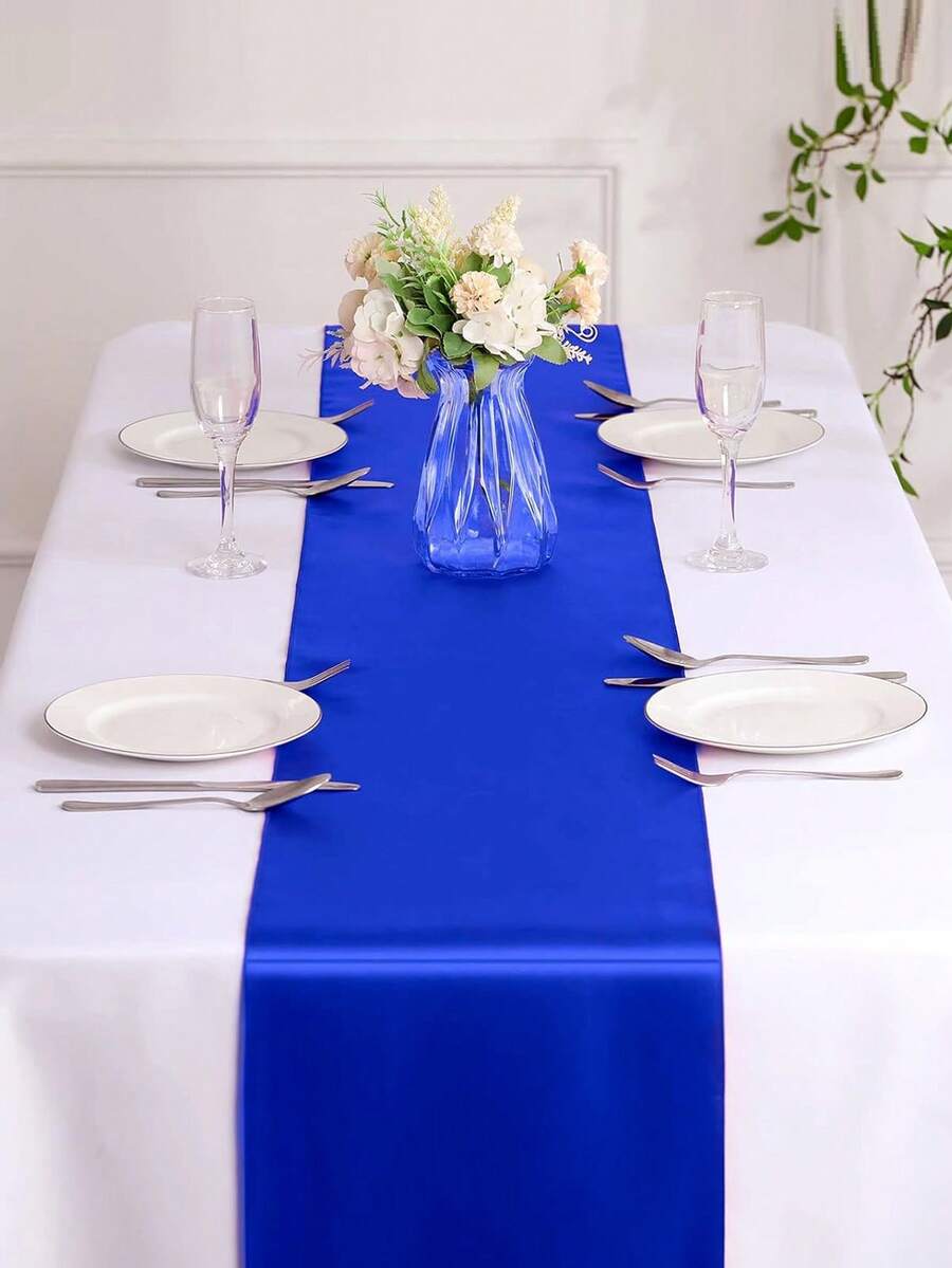 2pcs/5pcs/10pcs Royal Blue Satin Table Runner, Long Silk Table Runner, Suitable For Wedding, Baby Shower, Bridal Shower, Hotel, Home, Party, Outdoor Event, Graduation, Birthday, Wedding Reception And More Occasions - Royal Blue - View 1