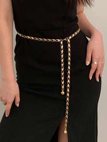 1pc Gold-Tone Alloy Hollow Out Fashionable Waist Chain, Suitable For Spring/Summer - Gold - View 2