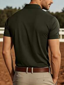 Men's Solid Color Short Sleeve Casual/Business Polo Shirt - Dark Green - View 3