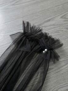 2 piezas Puños de manga negros, volantes de longitud completa con decoración de perlas, adecuados para novia de boda, fotografía de boda, vacaciones en la playa, accesorios para vestidos de fiesta - Negro - Ver 4