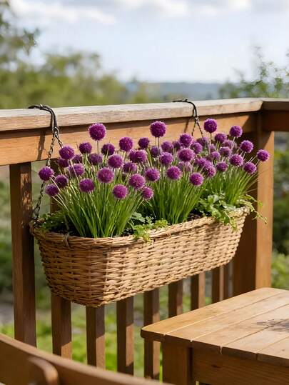 6 piezas de Hierba con bulbos morados artificiales, hierba alta verde falsa con bulbos morados, adecuada para decoración interior/exterior, puerta principal, patio, jardín, decoración de estilo rústico, fiesta, oficina, vacaciones