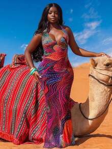 Vacation Outfits Women Maxi Dress Summer Dresses For Women Street V-Neck Neck Sleeveless  Halter Slim Long Dress Coachella Fashion Elegant Dress For Mother - 彩色 - 查看 4