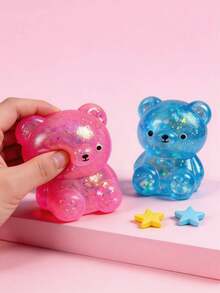POKOJA LAND 1个闪亮水晶熊，墨西哥钝口螈造型，柔软缓慢回弹，粘性减压玩具，Taba Squishy，旅行便携解压玩具，软萌可爱，适合所有年龄段自闭症人士，理想的节日礼物，趣味可爱小玩意，生日礼物 - 彩色 - 查看 3