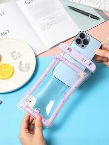 1个卡通挂绳防水手机袋，触屏防水袋，适用于游泳、沙滩、划船，透明防水手机壳 - 彩色 - 查看 2