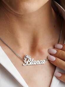 Ladies' Customized White Cubic Zirconia Heart-Shaped Crown Engraved Necklace, Gold Stainless Steel Letter Box Chain Lock Bone Chain Wedding Party Jewelry Gift, Mother's Day Gift, Family Birthday Gift, Christmas Gift, Valentine's Day Gift, Rose Gold Fashionable Autumn Style, Retro Style, Neutral Style, Simple Style, Casual Style - Multicolor - View 4