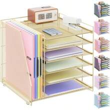 Gianotter Organizador de papel de 6 niveles con soporte para revistas organizadores de computadora y accesorios accesorios de computadora y organizadores de espacio de trabajo organizador de - Dorado - Ver 1