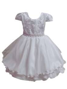Children's Embroidered Party Dress With Luxurious Pearl Belt - 白色 - 查看 2