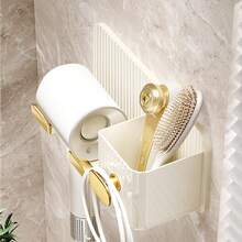 1pc PET Hair Dryer Holder For Bathroom, Wall Mounted No Drill Plastic Hair Dryer Stand With Comb Storage, Stand Holder For Hair Blower, Bathroom Accessories, Room Decor Bathroom Accessories - One Piece - View 5