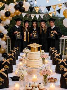 5个优雅黑色毕业礼品袋，饰以金色箔纸和缎带，内含毕业帽、毕业证书和缎带——是毕业派对用品和礼品包装的完美之选 - 多色 - 查看 3