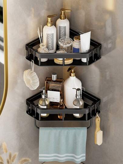浴室壁挂式储物架，淋浴置物架，实用浴室收纳架，毛巾杆，适用于放置洗发水、护发素、牙刷等，现代塑料储物架 | 耐用的浴室置物架是11个节日的完美礼物之选，包括淋浴收纳架、牙刷架、简约置物架、轻便置物架、易于安装、壁挂式，适合公寓生活