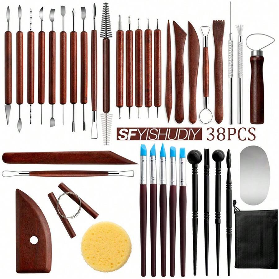 38pcs Ceramic Art Tools Set, Clay Sculpting Dotting Pen DIY - Pottery Tools 38-piece Set - View 1