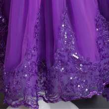 女童无袖网眼公主拖尾连衣裙，儿童派对礼服 - 紫色 - 查看 8