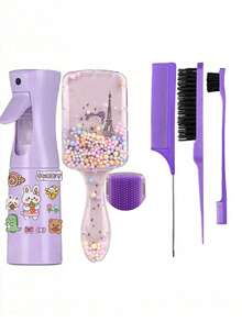 6-Piece Set/Hair Care Tool Set, Including Cartoon 3D Relief Sticker, Ultra-Fine Spray Continuous Spray Bottle (6.8 Ounces/200 Ml), Square Cartoon Bubble Ball Comb, And Edge Brush Brush. - Multicolor - View 16