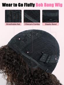 QVR QUEEN VIRGIN REMY QVR 非洲蓬松卷曲波波头假发，带刘海，真人发，佩戴方便，蓬松卷曲波波头刘海假发，黑色带棕色挑染，无胶机织卷曲波波头假发，带刘海，250% 密度，专业无蕾丝短款卷曲波波头假发，100% 巴西原生 Remy 真人发，轻松佩戴。 - S1/30 - 查看 9