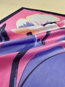 1件装女士印花方巾，优雅领巾头巾，缎面头饰发饰 - 彩色 - 查看 5