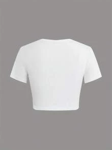 Women'S Slim-Fit Crop Top T-Shirt |   Retro Street Style Short Sleeve With Edgy Gothic Lettering Print, Round Neck, Graphic Tee For Layering & Standalone Wear, Spring/Summer Fashion Statement Piece - 白色 - 查看 2