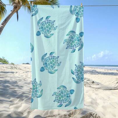 1条超柔软超细纤维沙滩巾 - 速干、轻便、吸水性强、防沙 - 清新水彩海龟几何图案海洋风家居装饰 - 旅行、游泳、健身、瑜伽、运动的理想之选 | 色彩鲜艳 | 速干面料