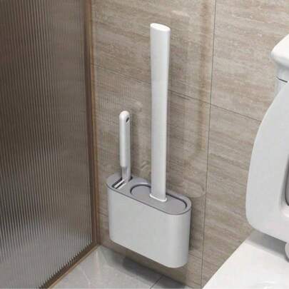 Chổi cọ toilet vuông đa năng 2 trong 1 với đầu chổi silicon, thích hợp cho phòng tắm.