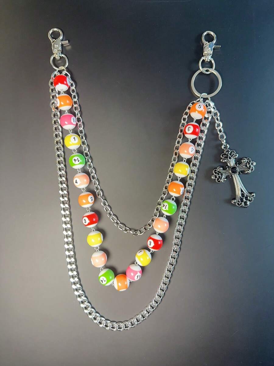 New Multicolor Billiard Ball Chain Belt, Punk Y2K Hip Hop Waist Luxury Accessory, Halloween & Holiday Gift, Random Digit Sequence Delivery - Multicolor - View 1