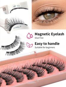 MAANGE 2對磁吸假睫毛套組，含專業睫毛夾，可重複使用，免膠水，柔軟仿貂毛睫毛，適合日常妝容，自然妝容工具，卡通風假睫毛，混搭設計，3D濃密假睫毛，適合旅行、假日派對，送給女性的完美禮物 - 眼尾拉長款 - 查看 3