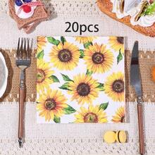 20 Stücke/40 Stücke/60 Stücke Sonnenblumen-Themen-Partydekorationen - Sonnenblumen-Servietten, 2-lagige Einweg-Papierservietten mit gelber Blumendekoration, perfekt für Sommer-Geburtstagspartys, Hochzeiten und andere Blumen-Themen-Partyartikel - Übersicht 8