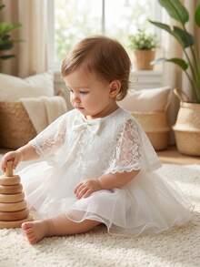 Baby Girls' White Dress, 0-2 Years Old, Birthday Wedding Christening Lace Shawl Formal Dress Set - White - View 7