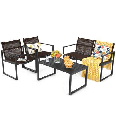  COSTWAY Outdoor Patio Set, 4-Piece Patio Furniture Set W/ Loveseat, Coffee Table, And 2 Single Chairs, Sectional Conversation Sofa Perfect For Garden, Backyard, Pool & Lawn Use