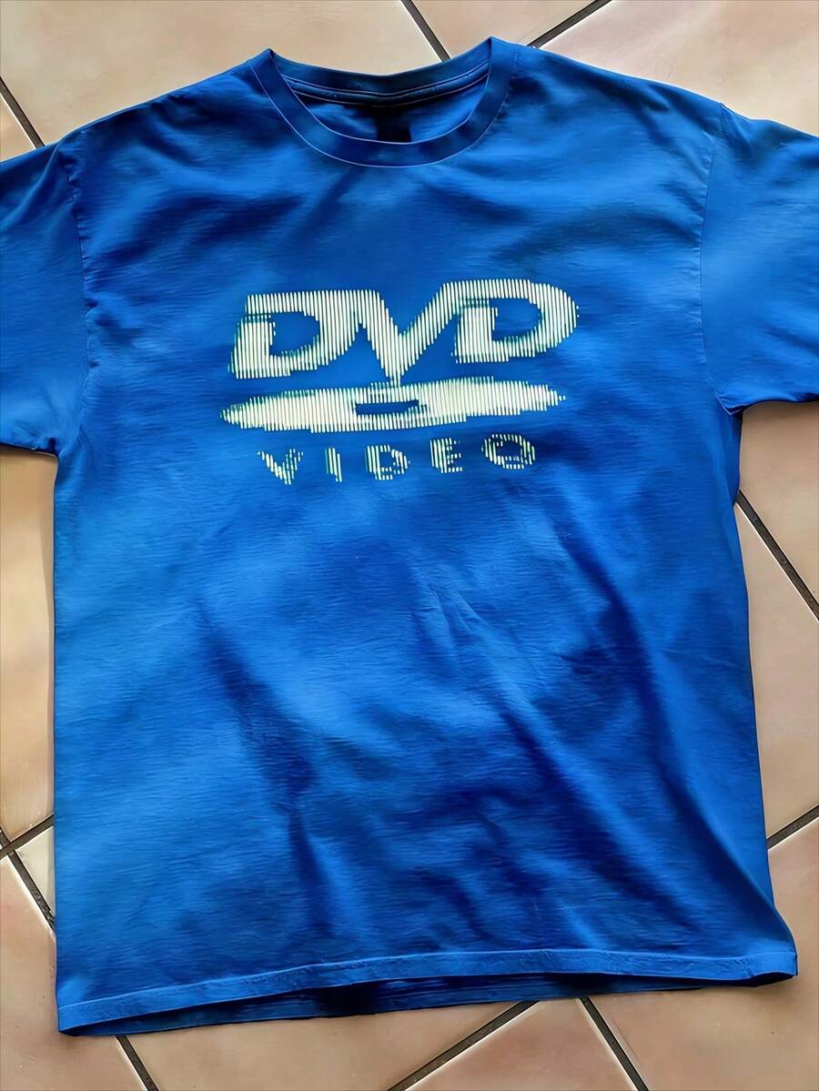 Cotton Men's T-Shirts With DVD Video Nostalgia Green Logo, Retro Gaming T-Shirts, 2000s Aesthetic, Casual Men's T-Shirts, Festival T-Shirts, Streetwear Men's T-Shirts - 藍色 - 查看 1
