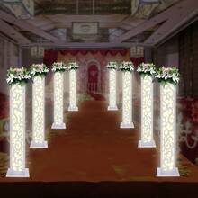 8 Pcs Flower Columns, 120cm/47.24 Inch Tall Carved Hollow-Out Wedding Basket Set, Auspicious Cloud Pattern, Flower Displays, Wedding Decorations, Birthday Parties - White - View 6