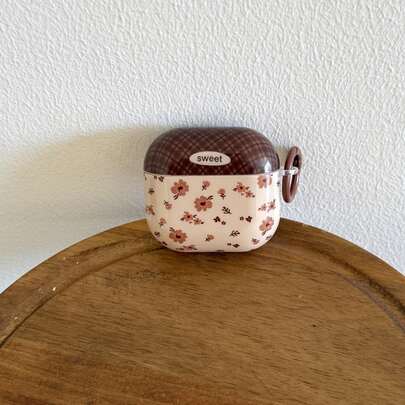 Autumn/Winter Brown Floral + Round Earphone Case Compatible With Apple Pro3/Pro2/AirPods4/3/2, Fashionable Women Earphone Case, Minimalist Earphone Case, Apple Earphone Case