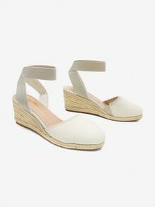 Women's 2.2-Inch Espadrilles Wedge Sandals Closed Toe Elastic Ankle Strap For Vacation Commuting Summer Shoes - 米色 - 查看 5