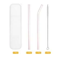 Glass Straw, 2pcs 8 Inch Long Reusable Straws, Travel Tumbler Replacement Straw Long With Cleaning Brush And Box For Frozen Bubble Tea Drinks, Pink - 款式一 - 查看 4