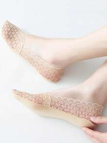1/5/10 双女士夏季蕾丝隐形船型网眼薄拖鞋女式踝部硅胶隐形防滑袜 - 彩色 - 查看 4